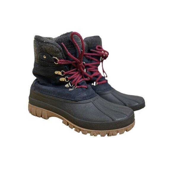 J. Crew Perfect Winter Duck Snow Rain Boots EUC Gray W/ Red Laces Size 10 - Picture 1 of 12